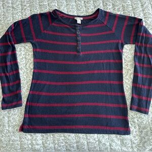 Forever 21 Navy and Red Button-Up striped Top
